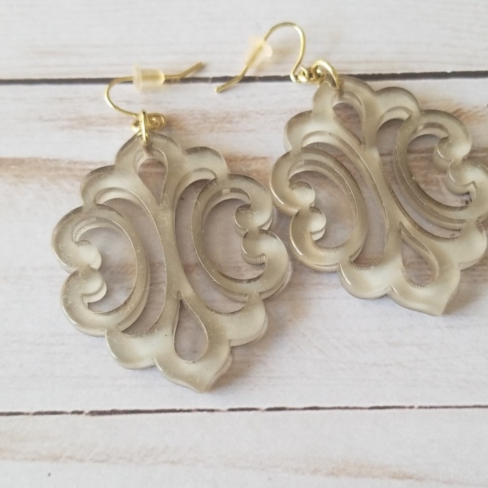 Grey Statement Earrings with gold hooks
